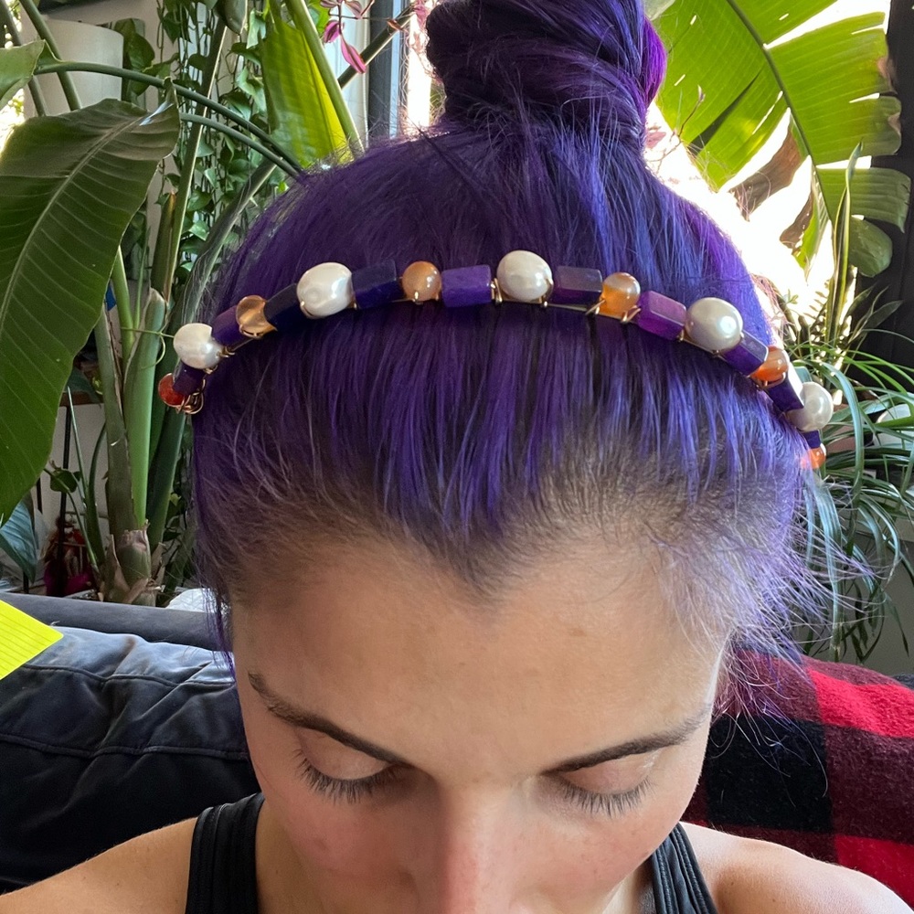 Nwot wire wrapped headband crown with purple, orange and pearl beads